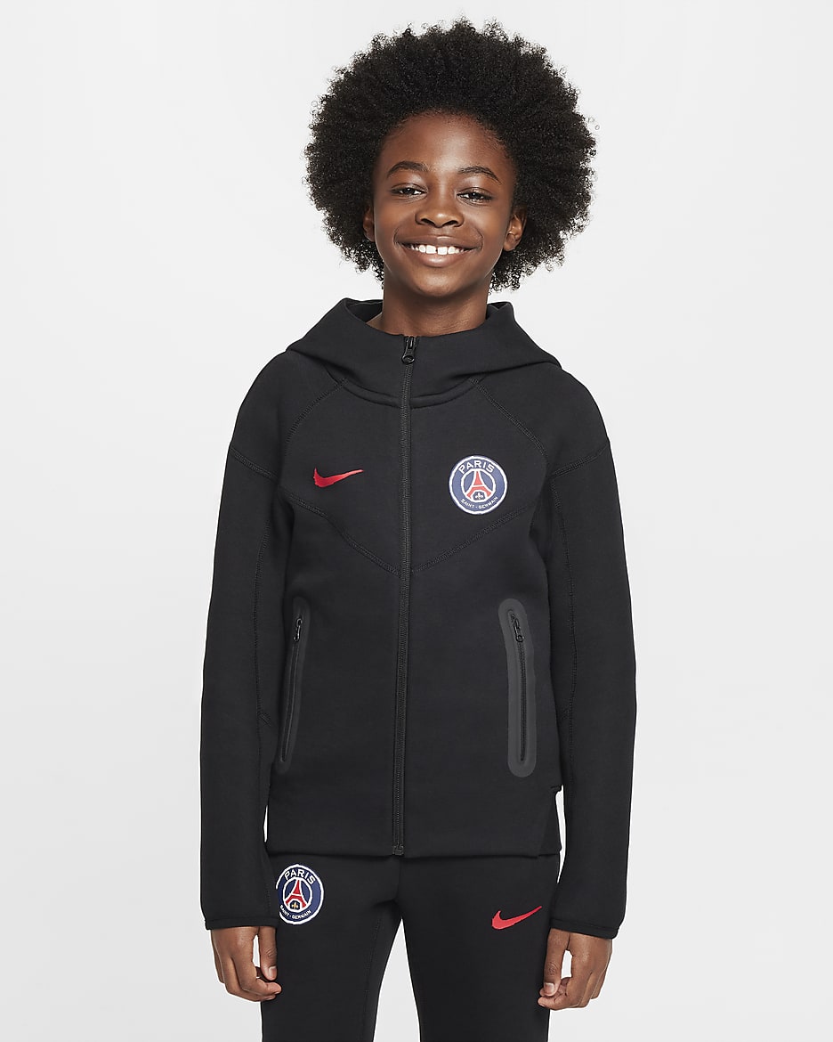 Felpa da calcio con cappuccio e zip a tutta lunghezza Nike Paris Saint Germain Tech Fleece Ragazzo. Nike IT